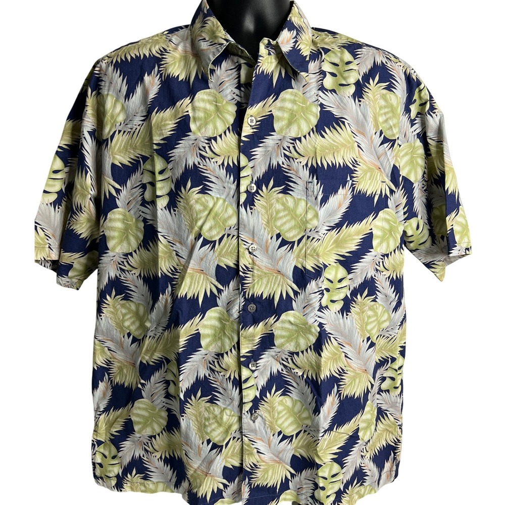 Cooke Street Hawaiian Shirt Tropical‎ Palm Leaf Print Button Up Blue Mens L